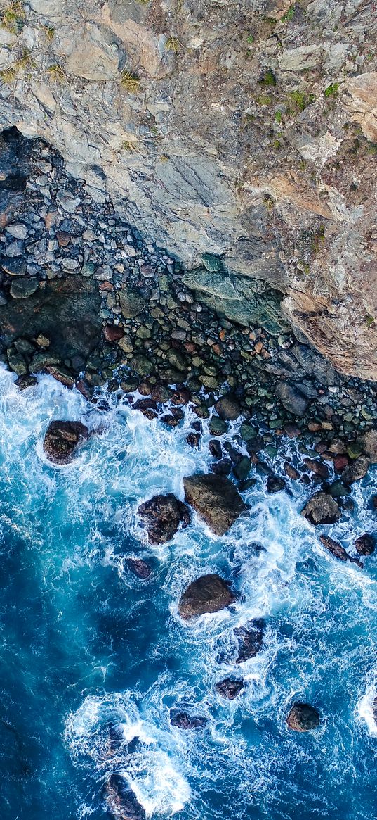 rock, sea, stones, aerial view