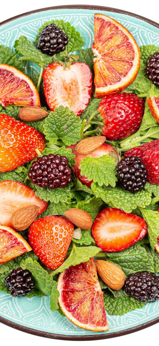 fruit, berries, plate, wedges, fresh