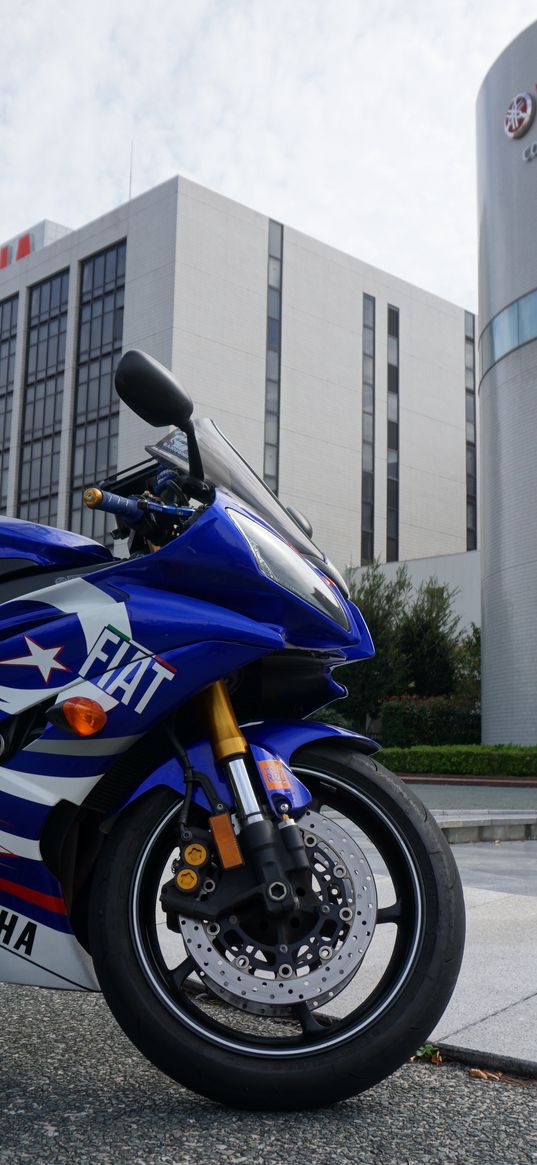 yamaha, motorcycle, bike, blue, sports, buildings