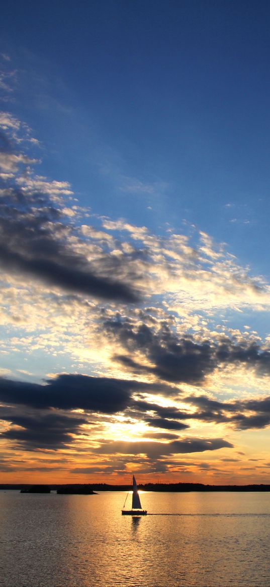 sailboat, boat, sail, sea, clouds, twilight