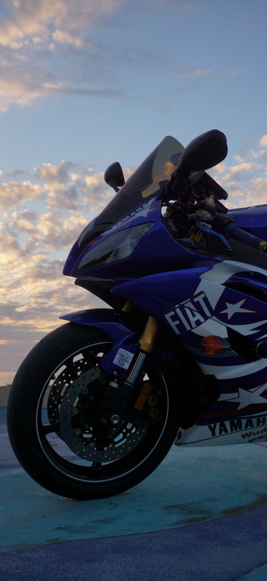 yamaha, motorcycle, bike, blue, twilight, moto