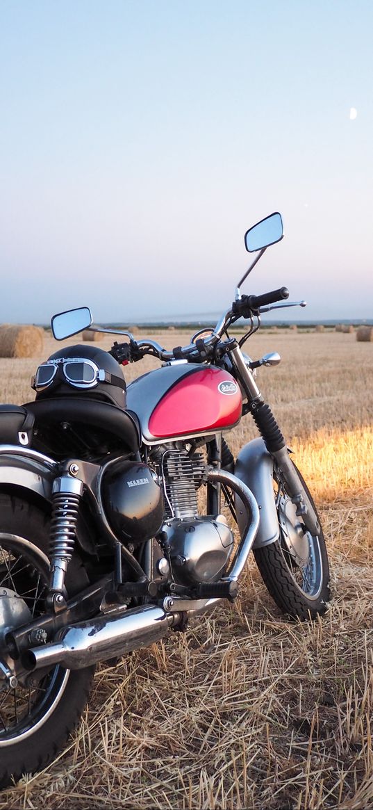 kawasaki, motorcycle, bike, field, hay