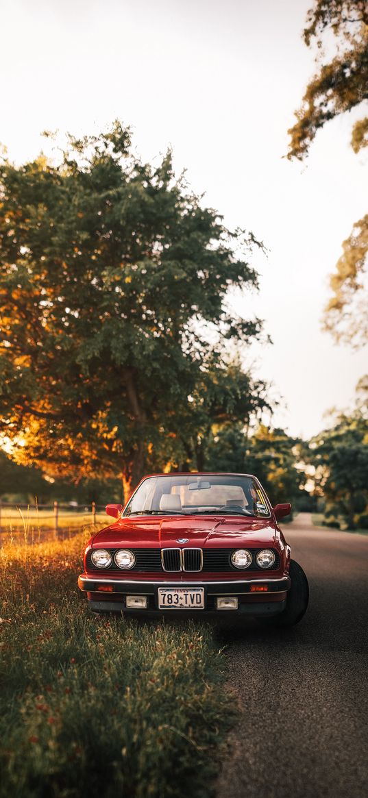 bmw, car, red, retro, road