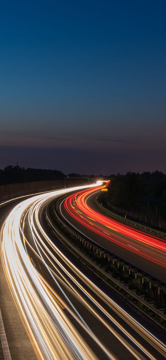 road, turn, light, long exposure, night, dark