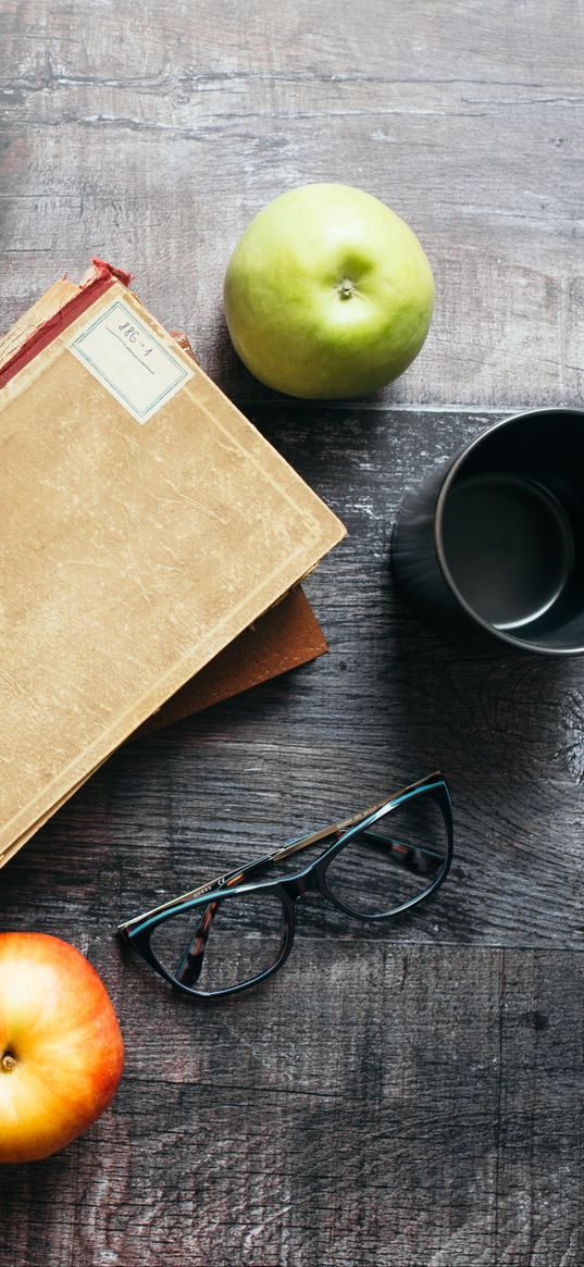 apples, books, glasses, reading, aesthetics