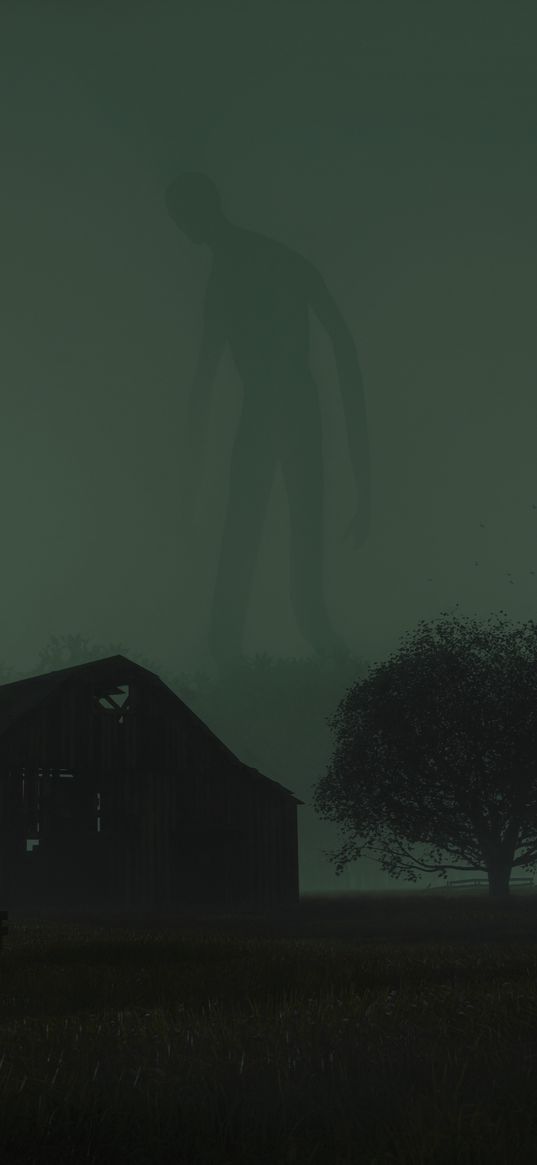 silhouette, ghost, fog, trees, green