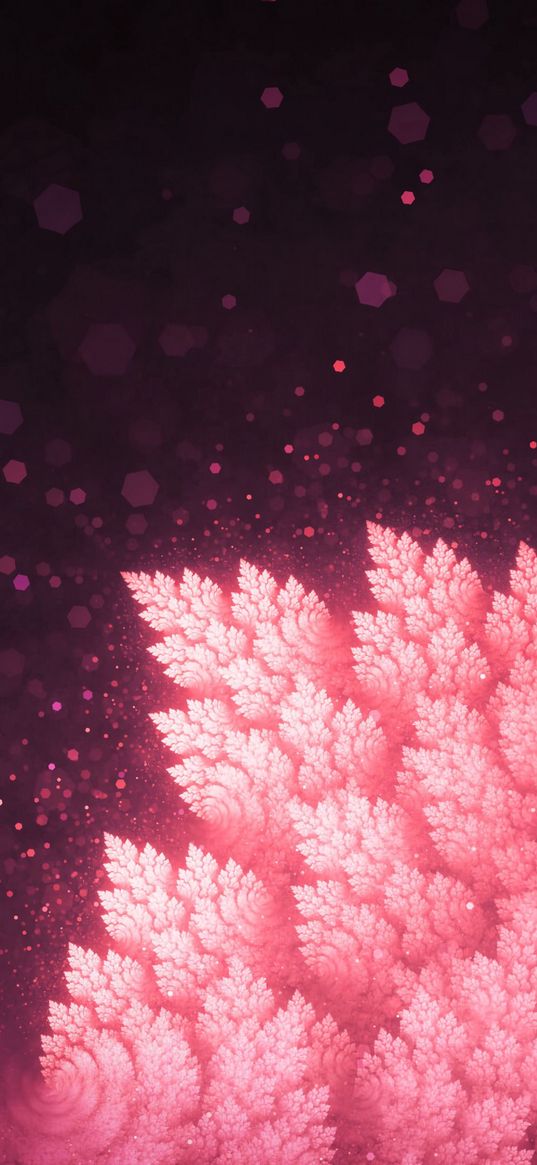 fractals, leaves, abstraction, pink