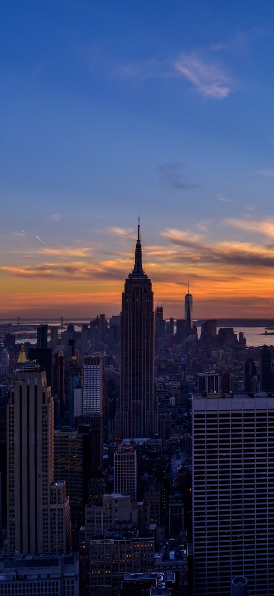 city, buildings, aerial view, new york, twilight