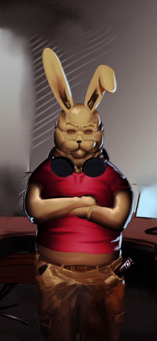 rabbit, glasses, headphones, gamer, art, funny, cool