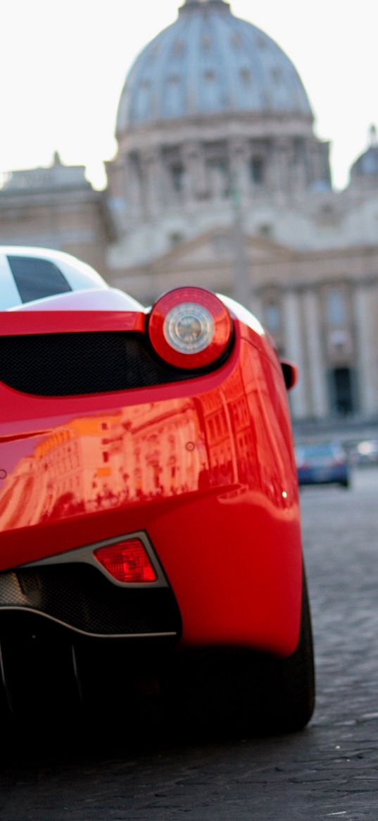 ferrari, car, red, tailight, back view