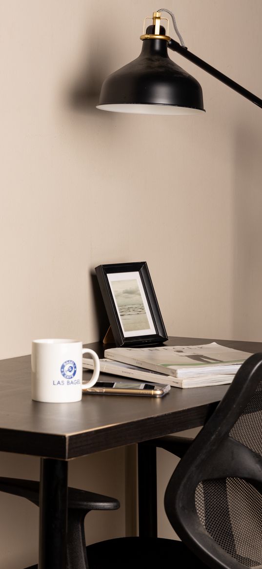 desk, lamp, chair, interior