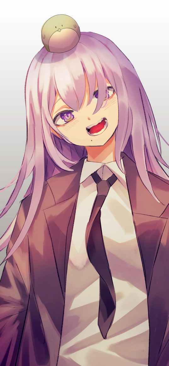 girl, smile, tie, suit, anime, art