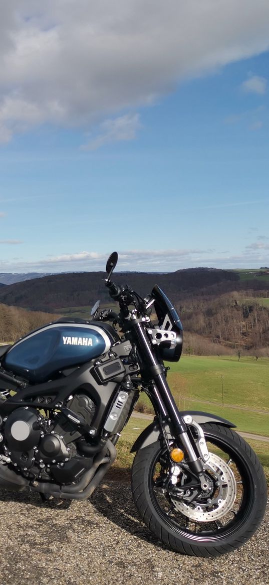 yamaha, motorcycle, bike, blue, hills