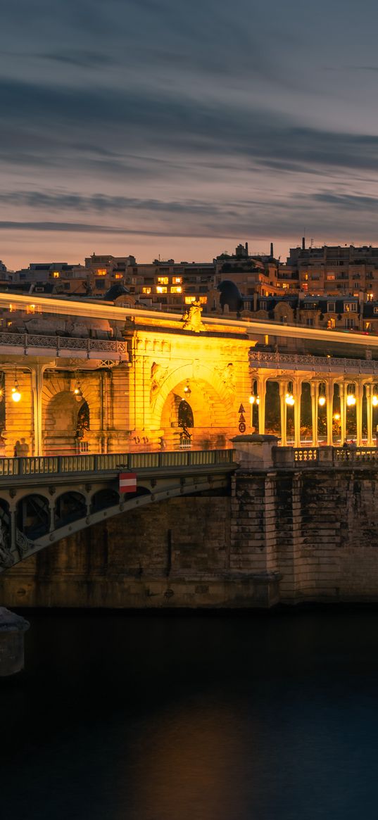 city, buildings, bridge, architecture, backlighting, twilight