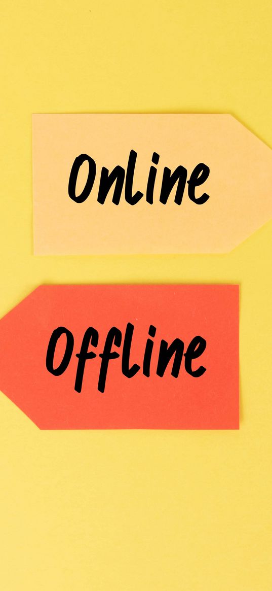 online, offline, words, pointers, yellow