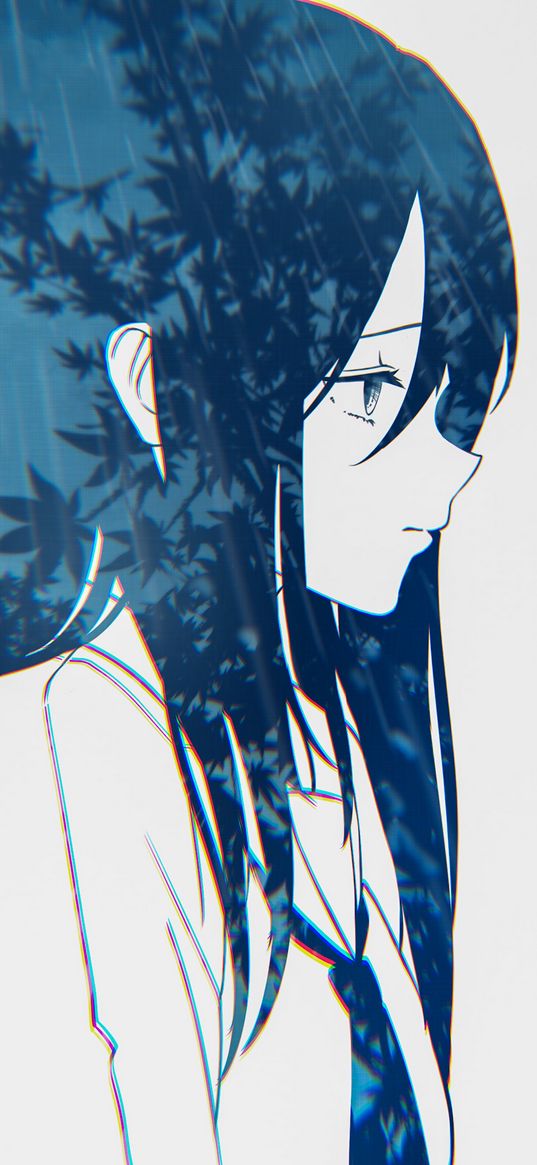 girl, sad, double exposure, anime, art