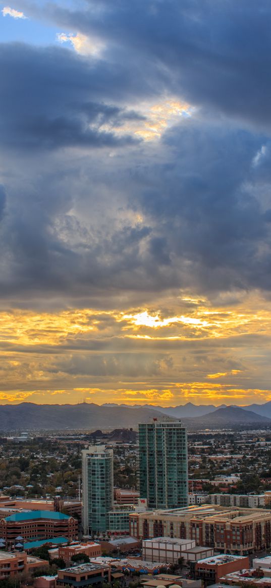 city, buildings, clouds, cityscape, aerial view