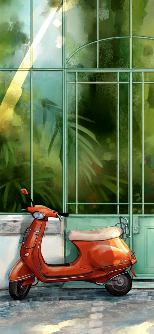 scooter, greenhouse, art