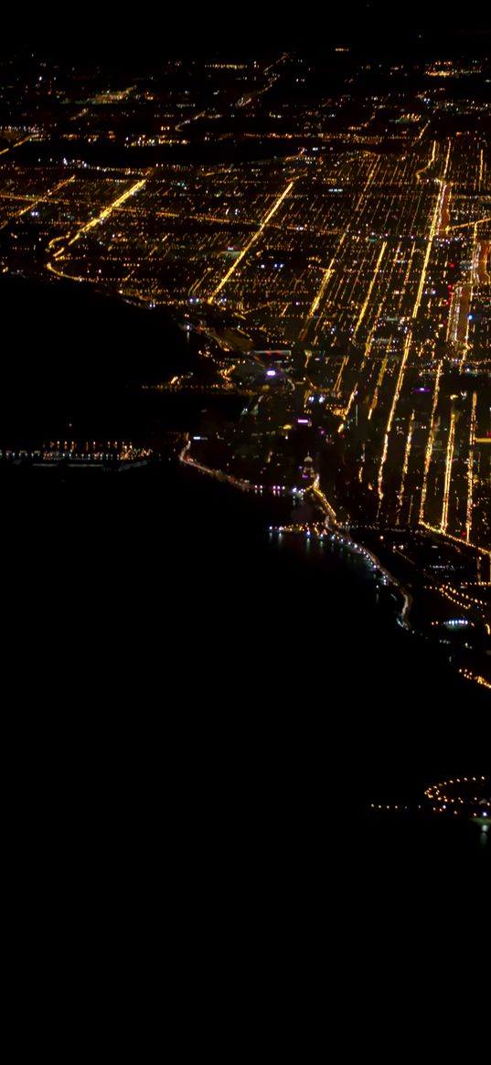 city, cityscape, aerial view, night, dark