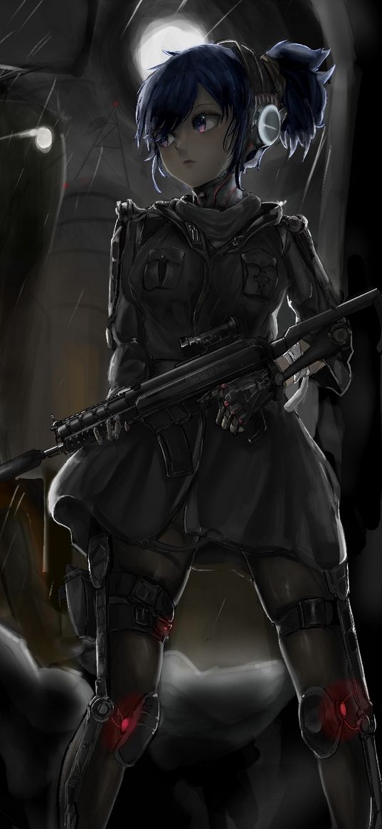 girl, rifle, soldier, anime, art