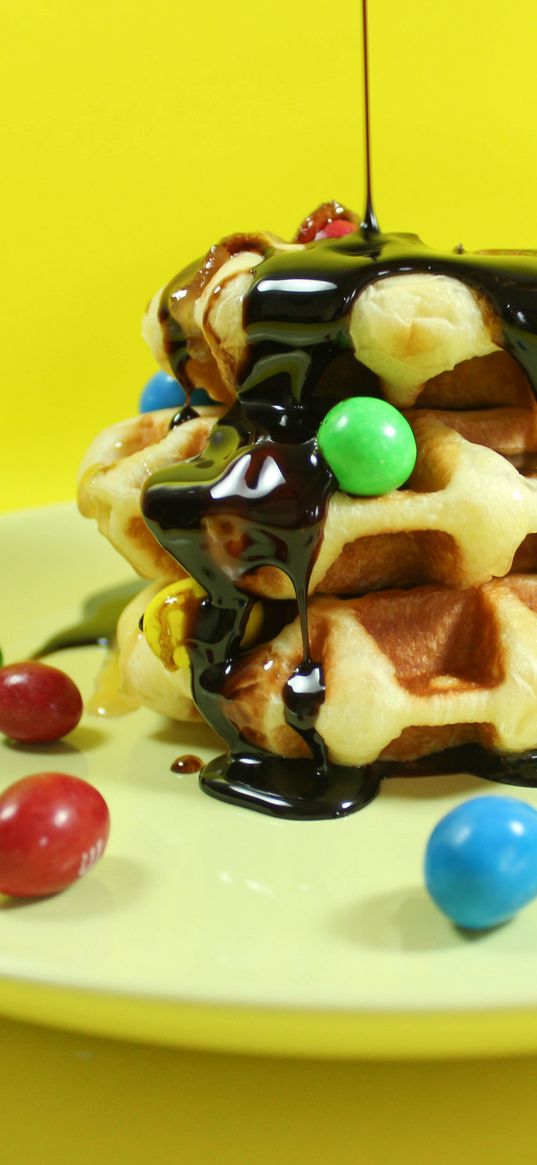 waffles, chocolate, watering, dragee, dessert