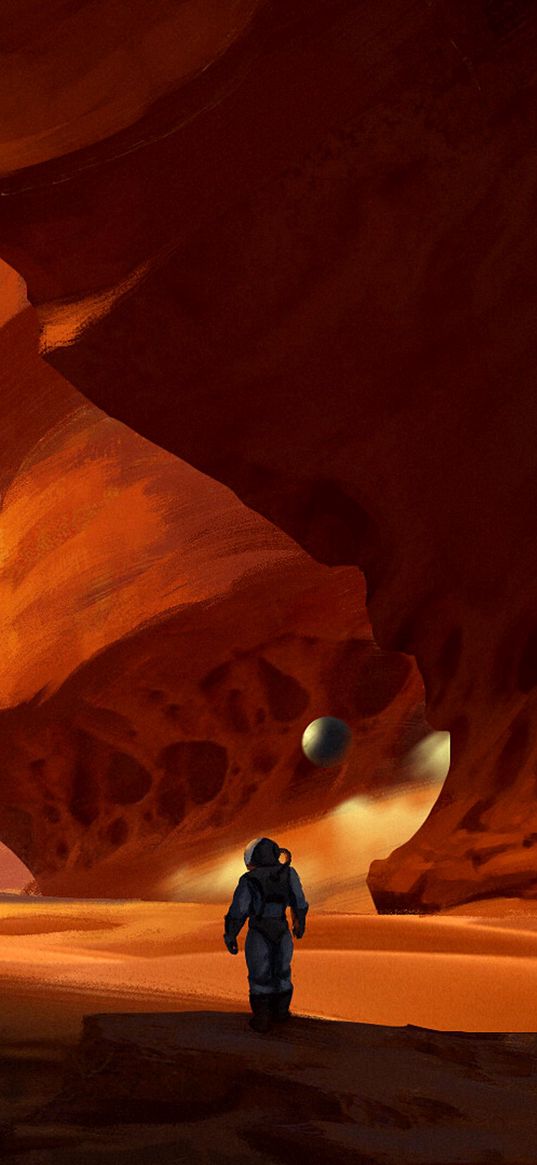 cosmonaut, spacesuit, rocks, canyon, art