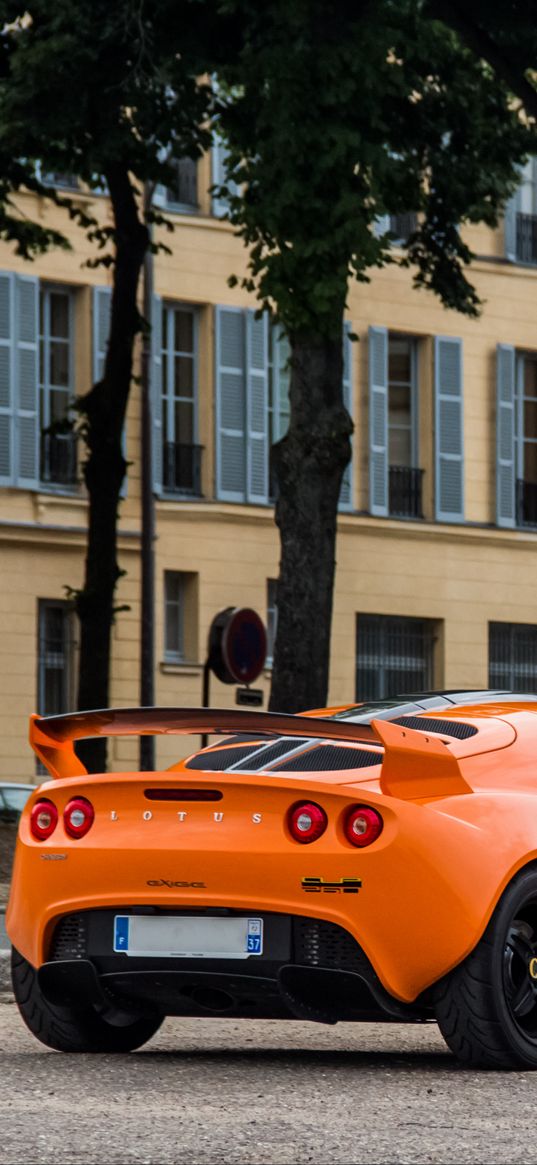 lotus exige, lotus, car, orange, back view