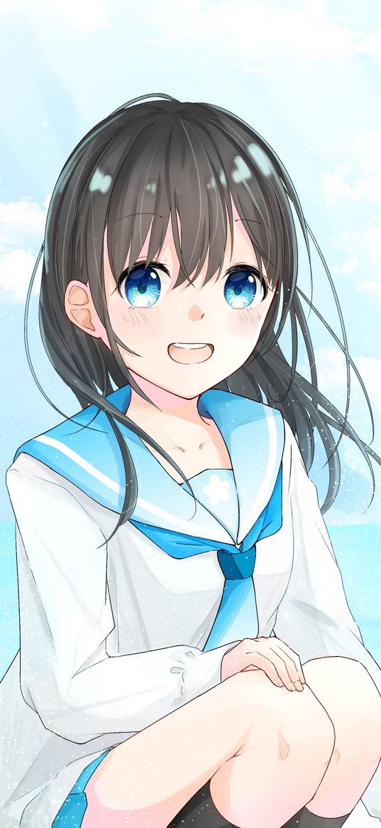 girl, smile, form, anime, art, blue