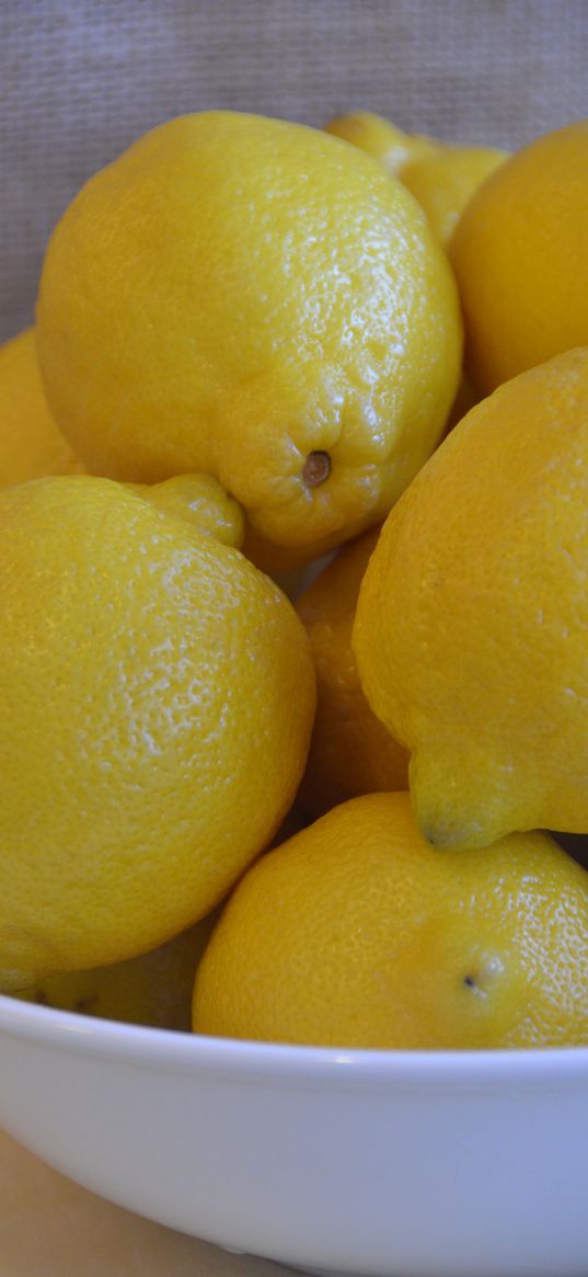 lemons, fruit, citrus, yellow, bowl