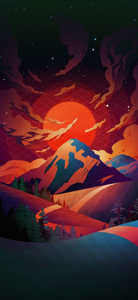 mountains, hills, sun, vector, art