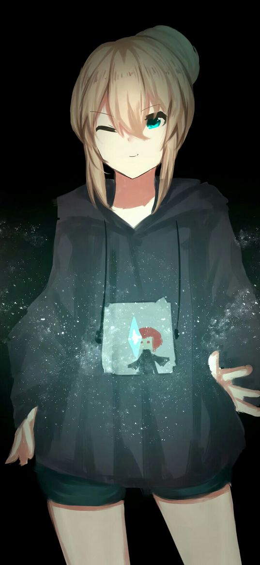 girl, hoodie, anime, art