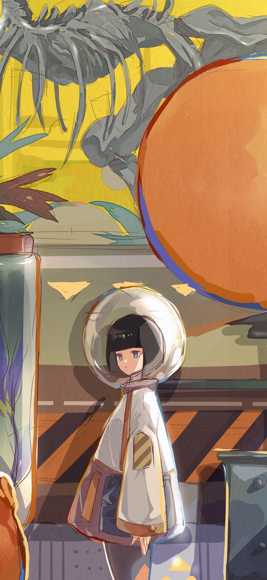 girl, spacesuit, anime, art