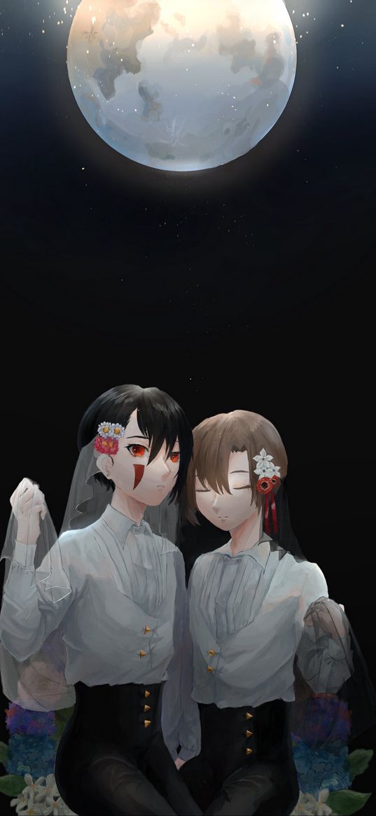 twins, moon, anime, art