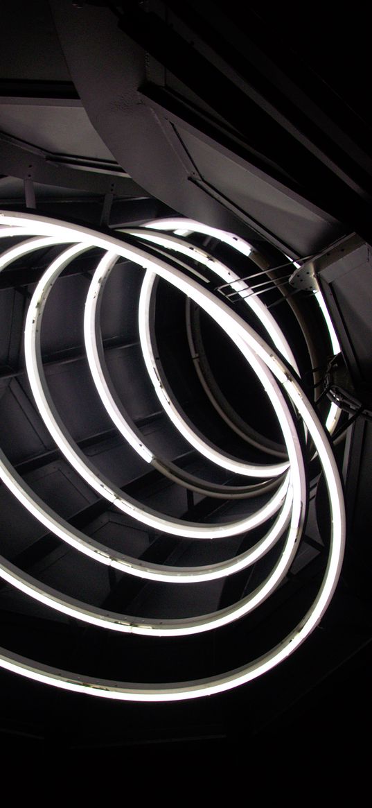 spiral, neon, lines, black-and-white