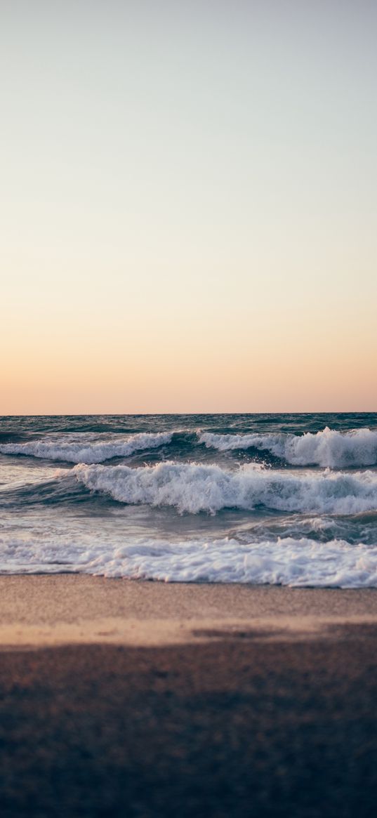 sea, water, waves, beach, twilight