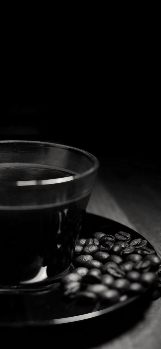 coffee, drink, coffee beans, cup, black and white