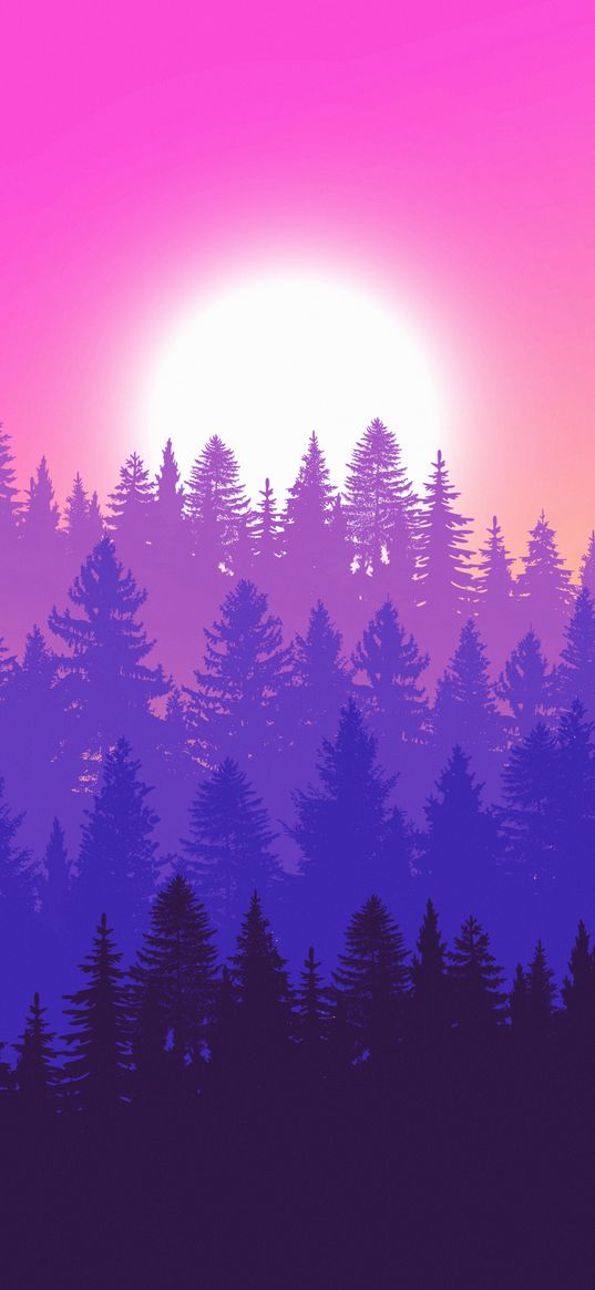 forest, trees, vector, art, purple