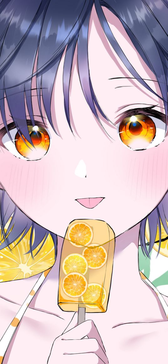 girl, ice cream, oranges, anime, art