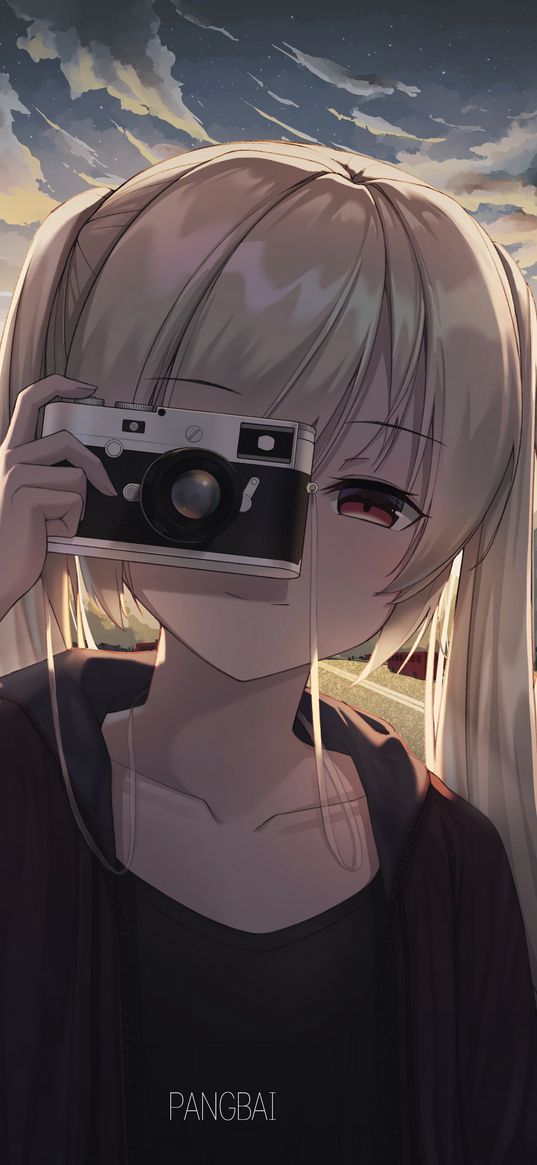 girl, photographer, camera, anime