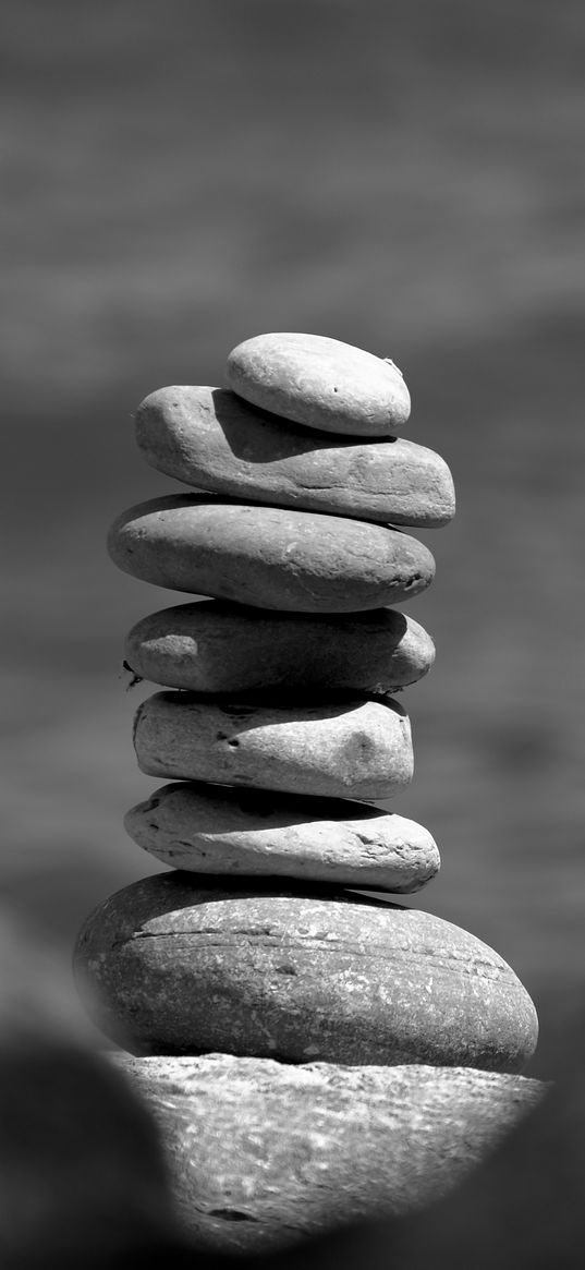 stones, stack, black and white