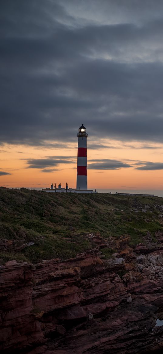 lighthouse, tower, cliff, twilight