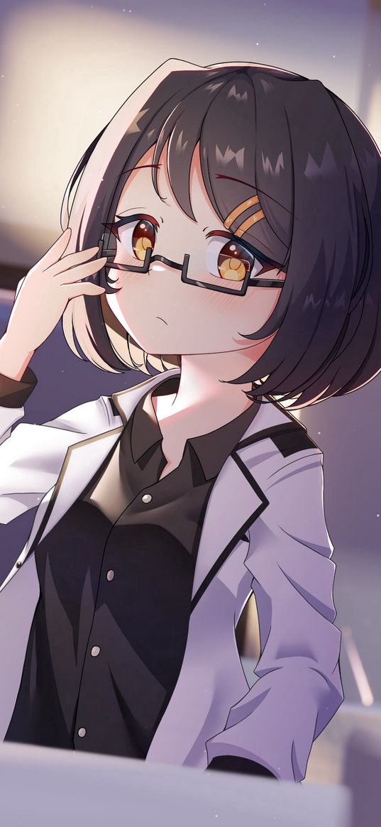 girl, glasses, scientist, anime, art