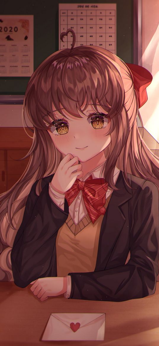 girl, schoolgirl, glance, letter, anime, art