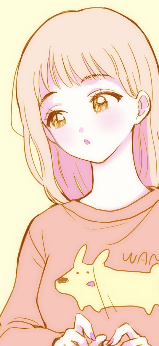 girl, glance, sweater, anime, art, cartoon