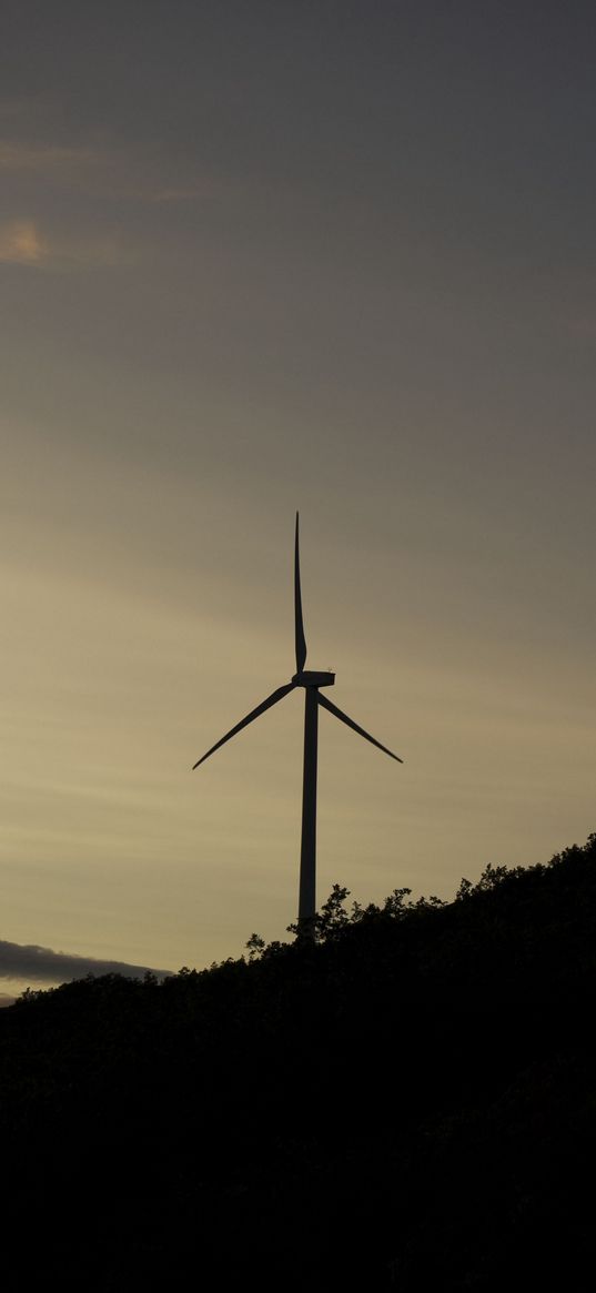 wind farm, turbine, silhouette, slope, twilight, dark