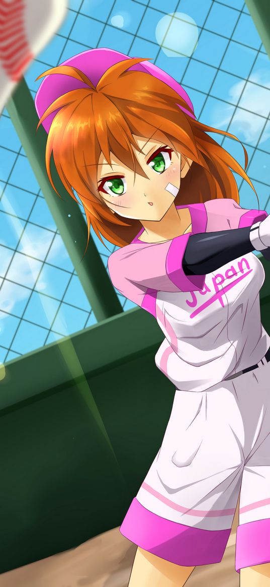 girl, baseball, punch, anime, art