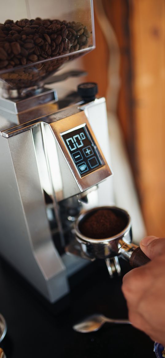 coffee machine, coffee, hand