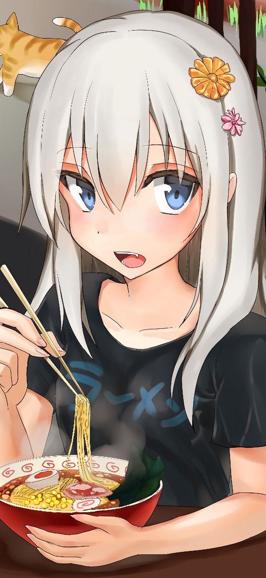 girl, ramen, noodles, anime, art