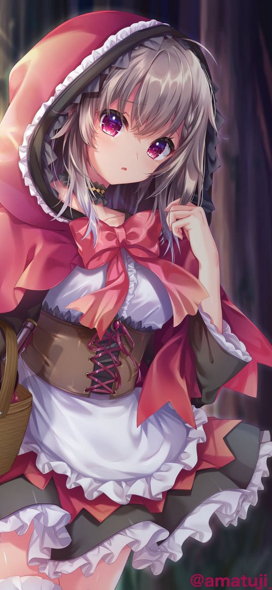 little red riding hood, girl, glance, anime, art