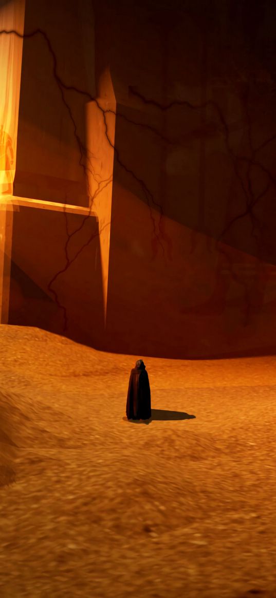 silhouette, cloak, ruins, sand, egypt, art